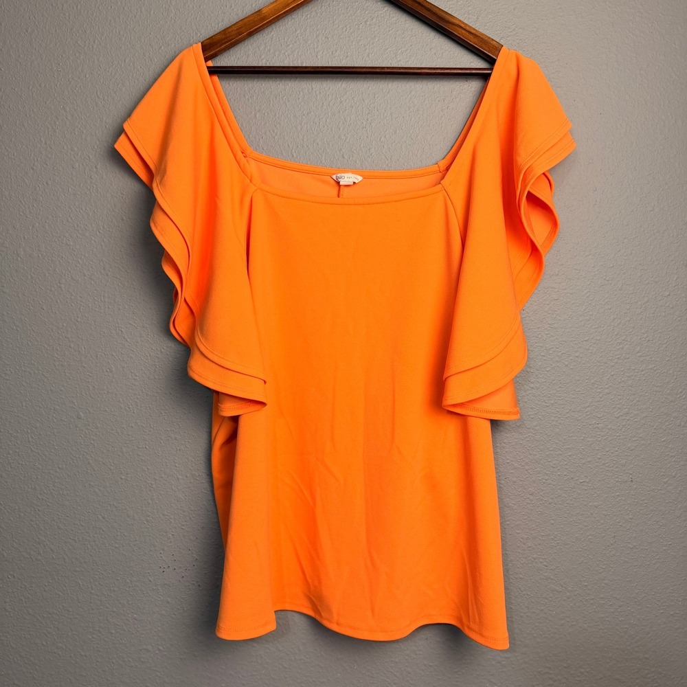 Cato Orange Ruffle Sexy Romantic Flowy Square Neck‎ Top Plus Size 18W 20W